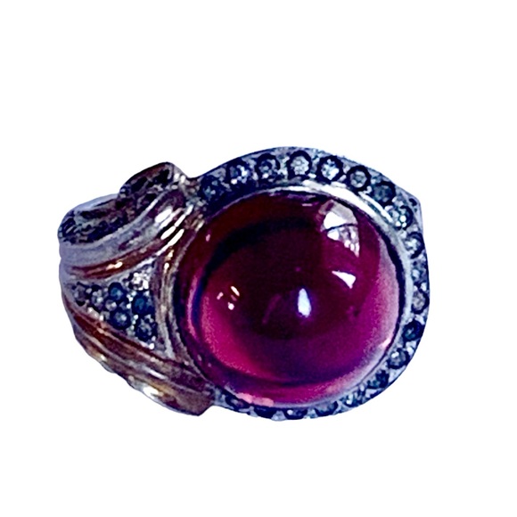 Antique Vermeil Red Cabochon Glass Sterling Silver & Gold Woman’s Ring Jewelry - Picture 5 of 9
